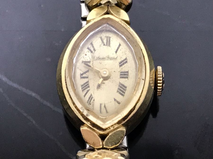 Vintage 14K Gold Lucien Piccard Ladies Watch With Base Metal Watch Band 16g [Photo 4]