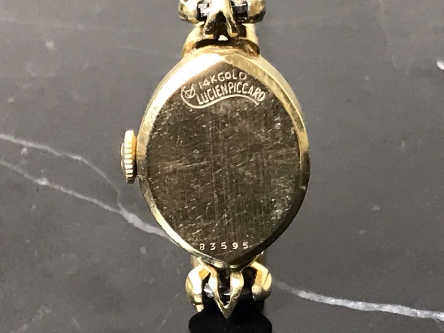 Vintage 14K Gold Lucien Piccard Ladies Watch With Base Metal Watch Band 16g [Photo 11]
