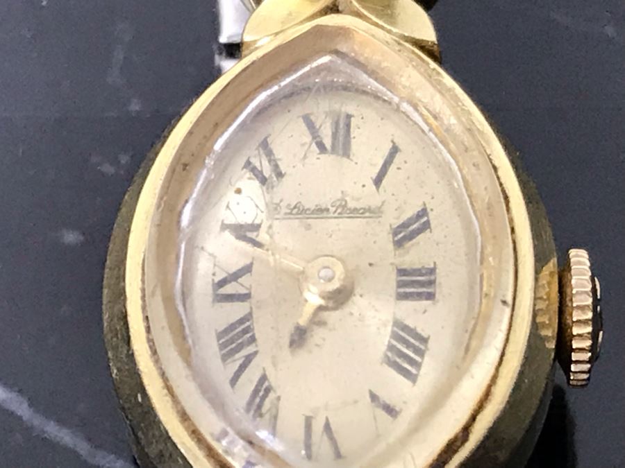 Vintage 14K Gold Lucien Piccard Ladies Watch With Base Metal Watch Band 16g [Photo 7]