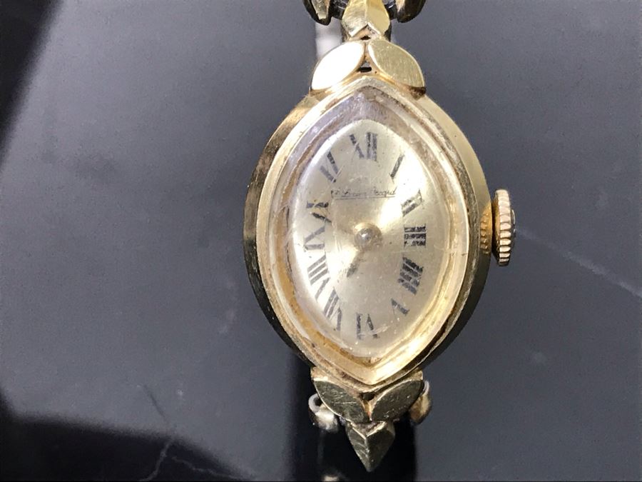 Vintage 14K Gold Lucien Piccard Ladies Watch With Base Metal Watch Band 16g [Photo 13]