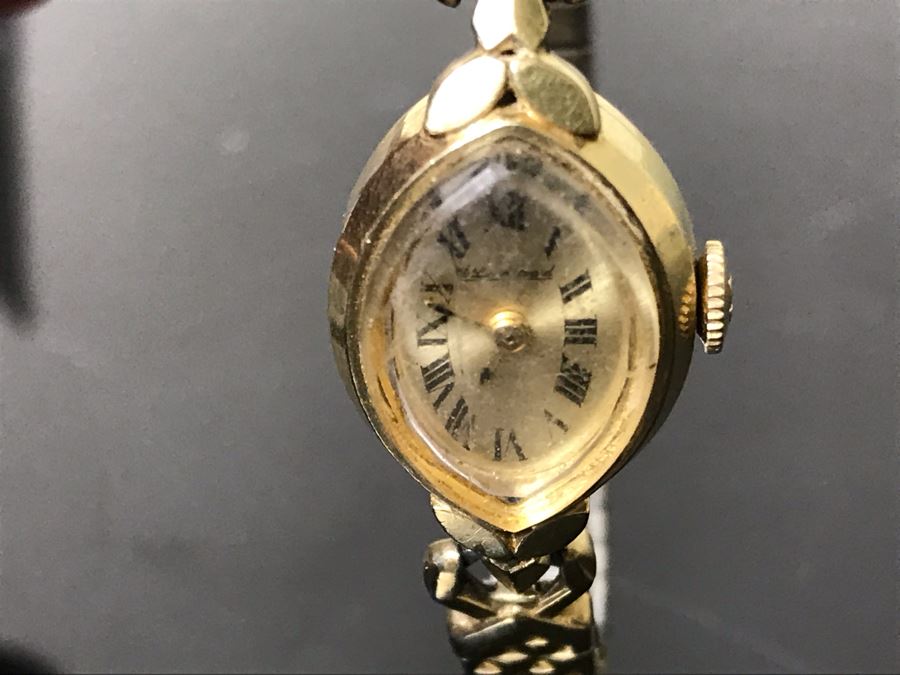 Vintage 14K Gold Lucien Piccard Ladies Watch With Base Metal Watch Band 16g [Photo 14]