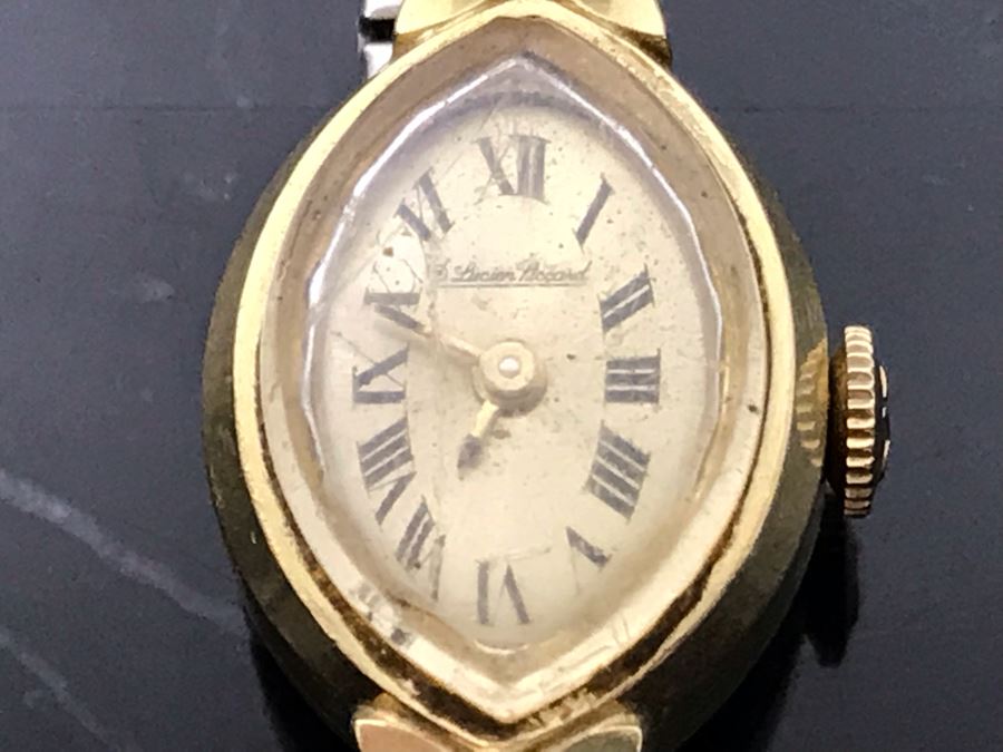 Vintage 14K Gold Lucien Piccard Ladies Watch With Base Metal Watch Band 16g