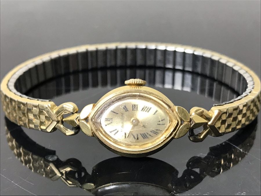 Vintage 14K Gold Lucien Piccard Ladies Watch With Base Metal Watch Band 16g [Photo 1]