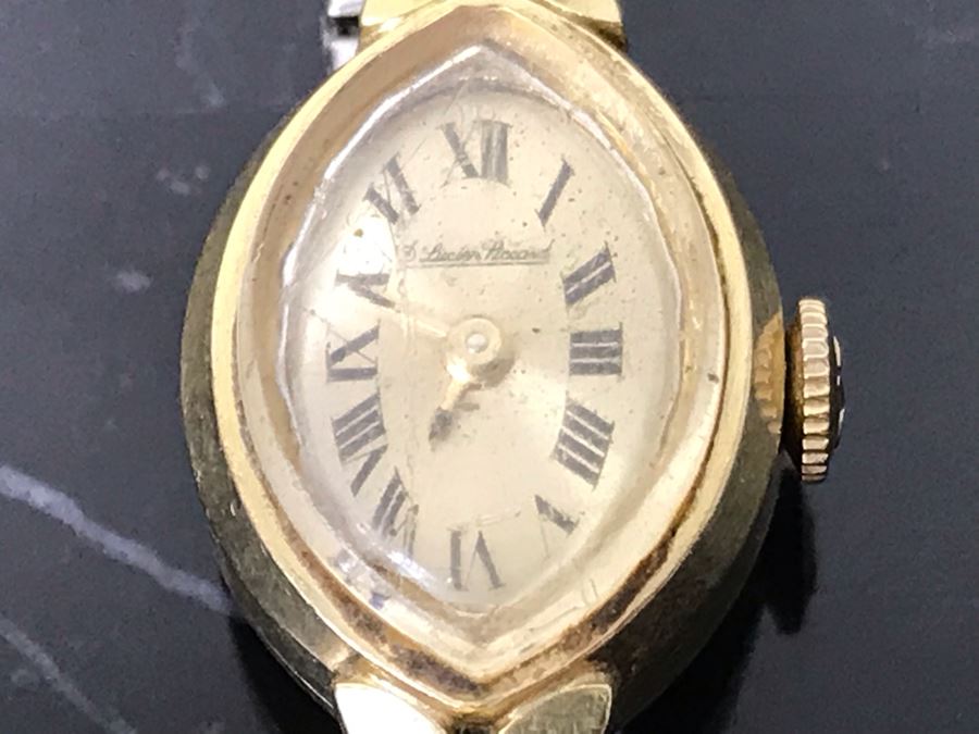 Vintage 14K Gold Lucien Piccard Ladies Watch With Base Metal Watch Band 16g [Photo 6]