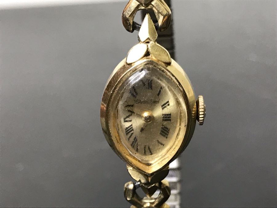 Vintage 14K Gold Lucien Piccard Ladies Watch With Base Metal Watch Band 16g [Photo 15]