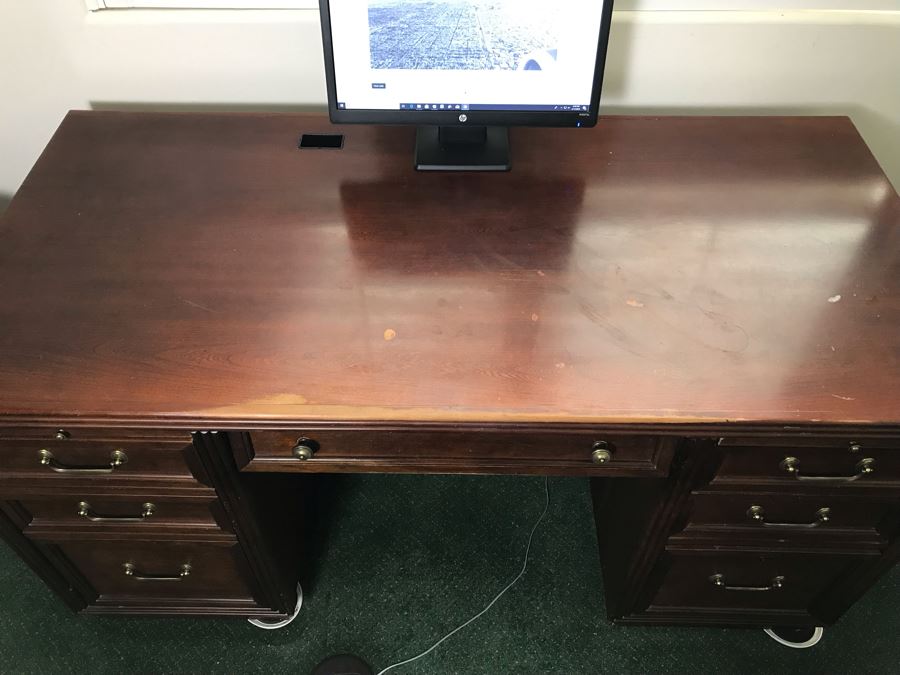 Stanley Wooden Knee Hole Desk With Built-In Power Cord Switch 60'W X 30'D X 30.5'H [Photo 8]