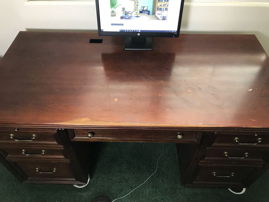 Stanley Wooden Knee Hole Desk With Built-In Power Cord Switch 60'W X 30'D X 30.5'H [Photo 9]