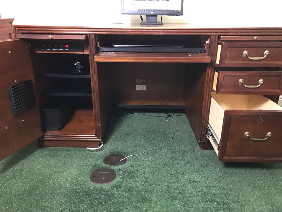 Stanley Wooden Knee Hole Desk With Built-In Power Cord Switch 60'W X 30'D X 30.5'H [Photo 2]