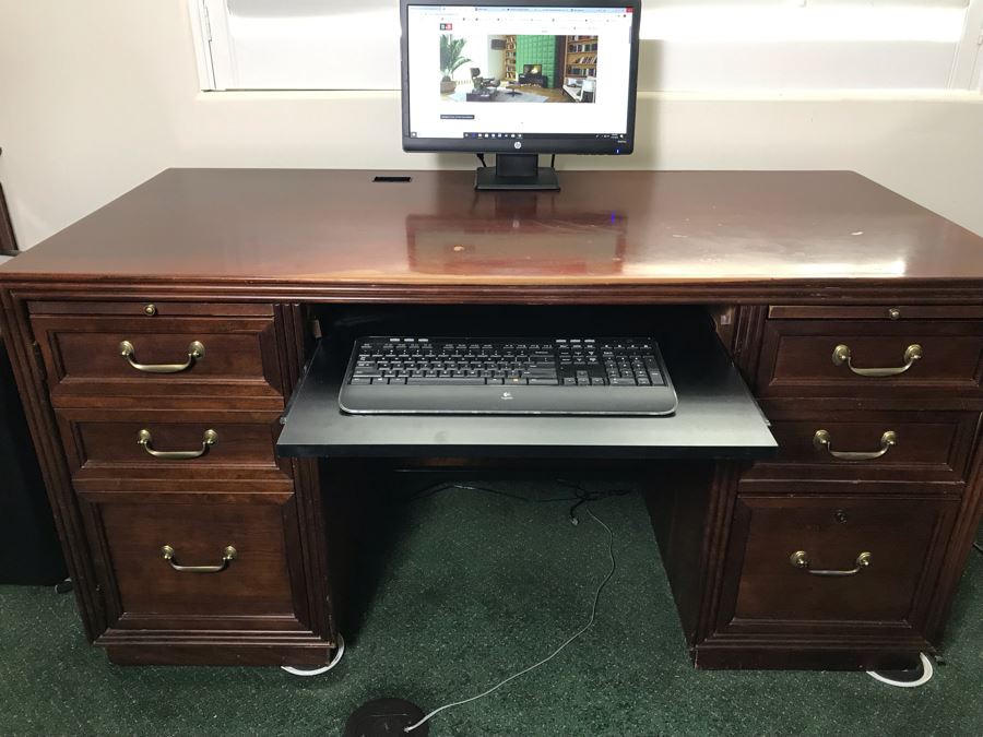 Stanley Wooden Knee Hole Desk With Built-In Power Cord Switch 60'W X 30'D X 30.5'H [Photo 11]