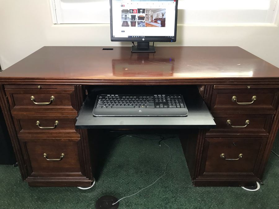 Stanley Wooden Knee Hole Desk With Built-In Power Cord Switch 60'W X 30'D X 30.5'H [Photo 10]