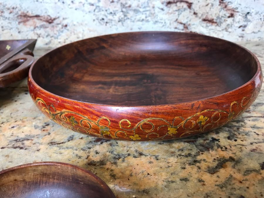 Stunning Inlaid Brass Moroccan Tray, Bowl And (3) Cups [Photo 5]