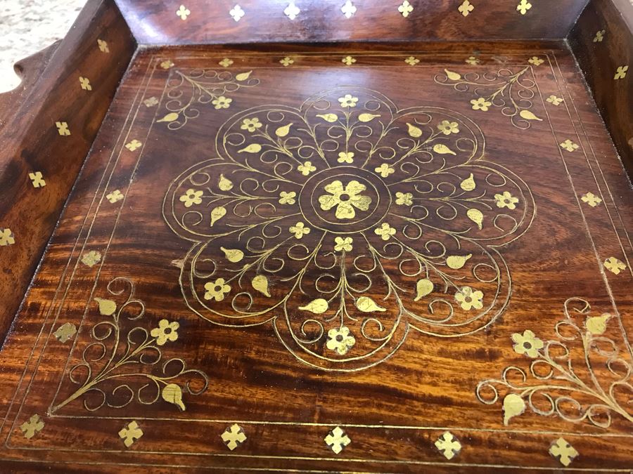 Stunning Inlaid Brass Moroccan Tray, Bowl And (3) Cups [Photo 4]
