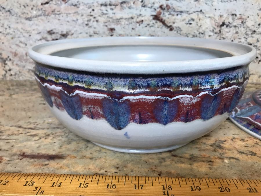 Signed Handmade Glazed Art Pottery Bowl With Lid 10'R [Photo 5]