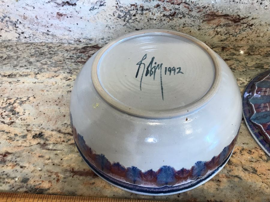 Signed Handmade Glazed Art Pottery Bowl With Lid 10'R [Photo 6]