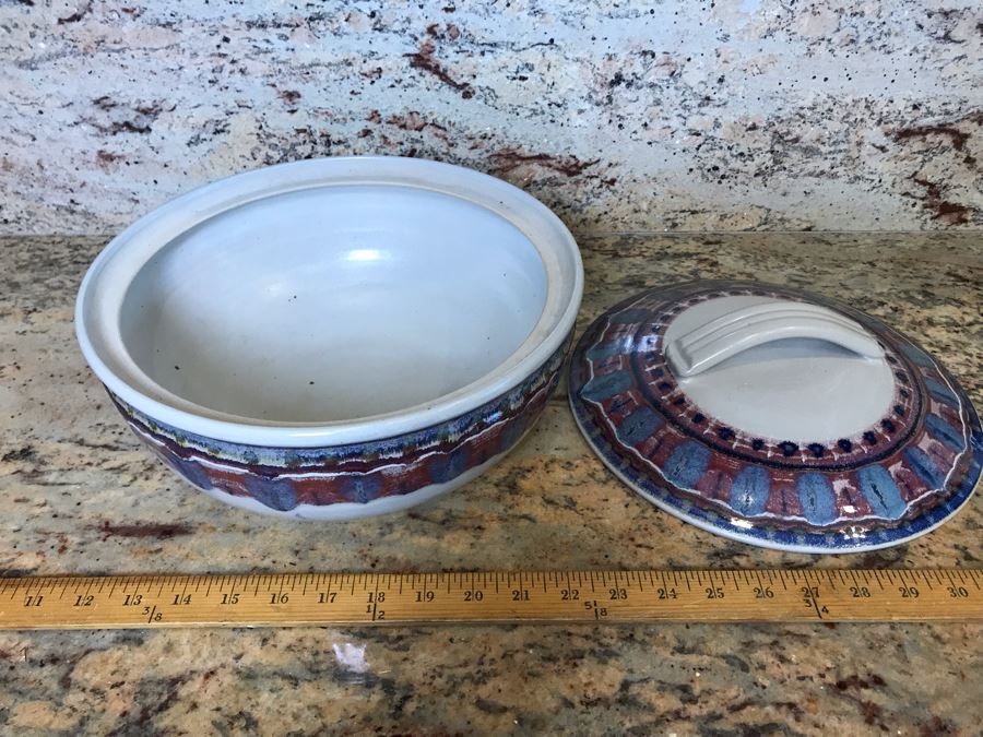 Signed Handmade Glazed Art Pottery Bowl With Lid 10'R [Photo 4]