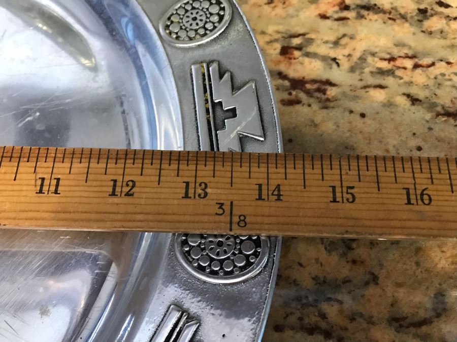 (4) Brass Repousse Tray Decor, Vintage Wilton Pewter Serving Tray, Metal Basket And Footed Silverplate Tray [Photo 7]