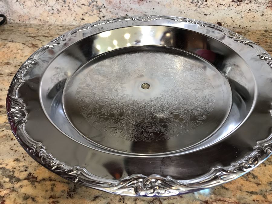 (4) Brass Repousse Tray Decor, Vintage Wilton Pewter Serving Tray, Metal Basket And Footed Silverplate Tray [Photo 10]
