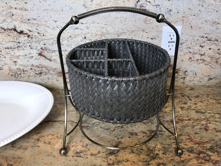 Bizzirri White Rustic Farmhouse Serving Tray Made In Italy And Divided Basket With Metal Handled Rack [Photo 3]