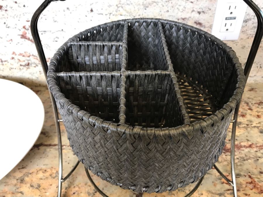 Bizzirri White Rustic Farmhouse Serving Tray Made In Italy And Divided Basket With Metal Handled Rack [Photo 4]