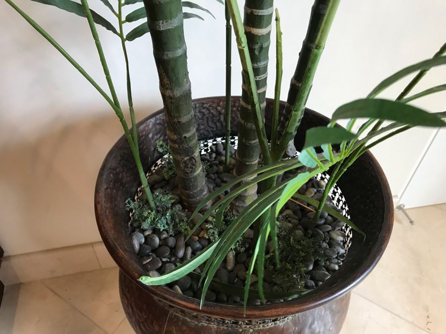 Large Indoor Faux Palm Plant With Metal Pot And Stand [Photo 5]
