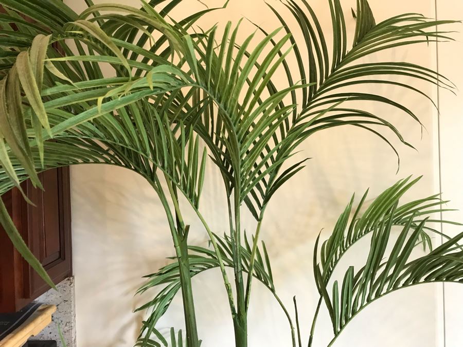 Large Indoor Faux Palm Plant With Metal Pot And Stand [Photo 6]