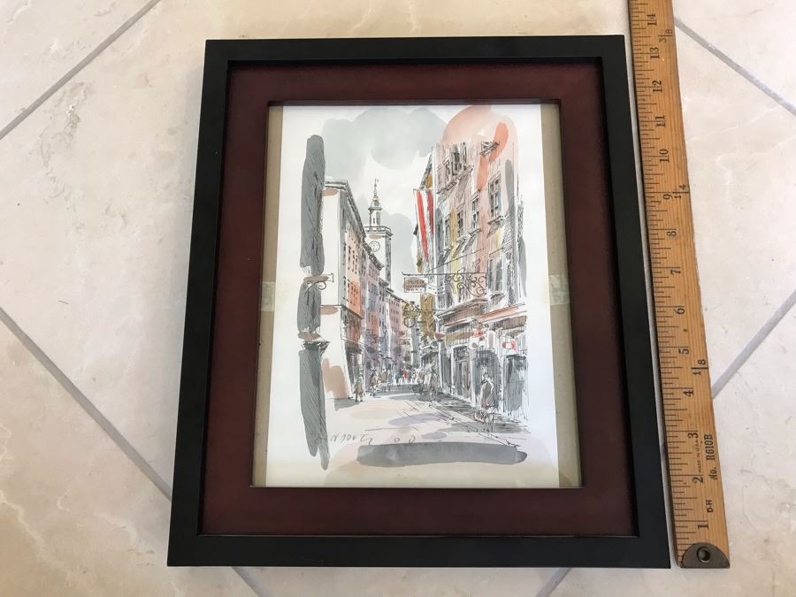 Signed Original Pen And Ink Watercolor Painting Showing Mozart's Birthplace In Salzburg By Artist Igor Zindovic 13.5' X 11' [Photo 21]
