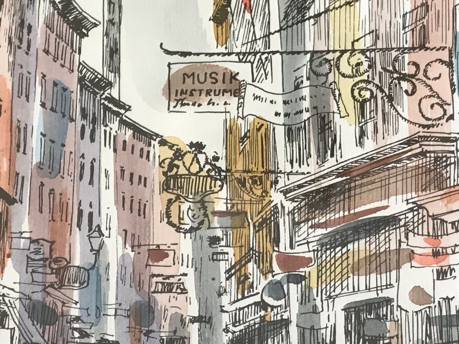 Signed Original Pen And Ink Watercolor Painting Showing Mozart's Birthplace In Salzburg By Artist Igor Zindovic 13.5' X 11' [Photo 7]