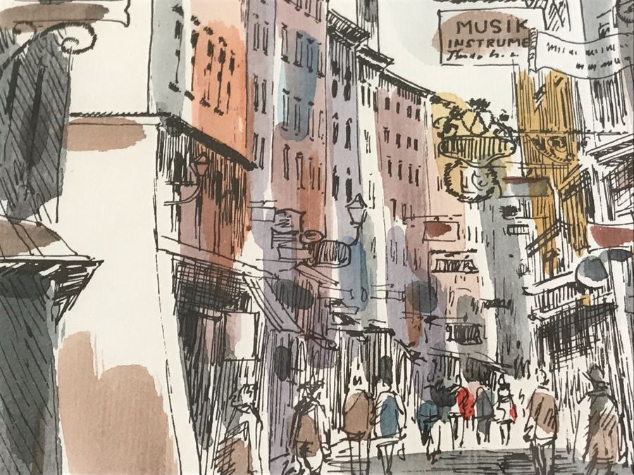 Signed Original Pen And Ink Watercolor Painting Showing Mozart's Birthplace In Salzburg By Artist Igor Zindovic 13.5' X 11' [Photo 15]
