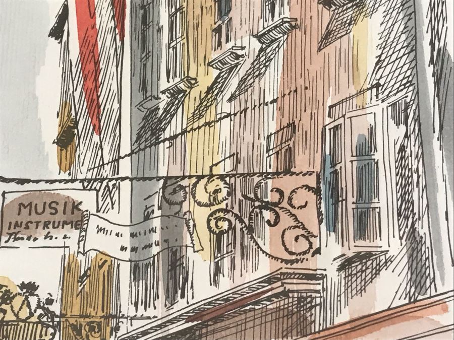 Signed Original Pen And Ink Watercolor Painting Showing Mozart's Birthplace In Salzburg By Artist Igor Zindovic 13.5' X 11' [Photo 11]