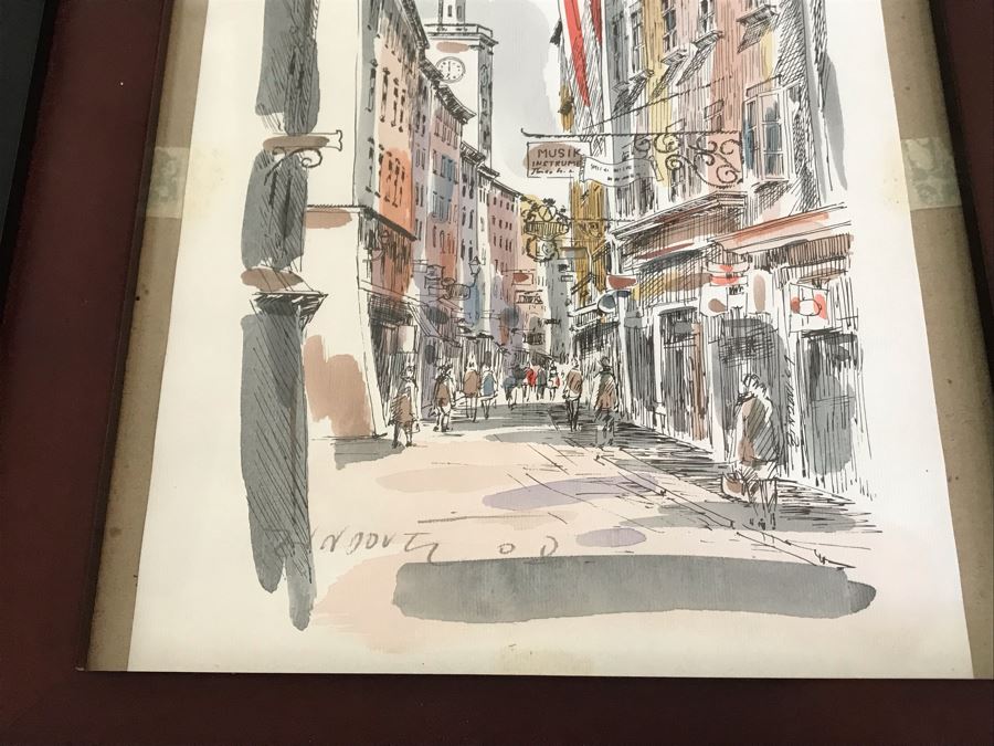 Signed Original Pen And Ink Watercolor Painting Showing Mozart's Birthplace In Salzburg By Artist Igor Zindovic 13.5' X 11' [Photo 4]