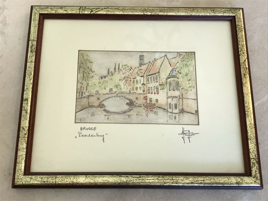 Print Of Bruges In Belgium Signed By Artist 7'W X 6'H [Photo 1]