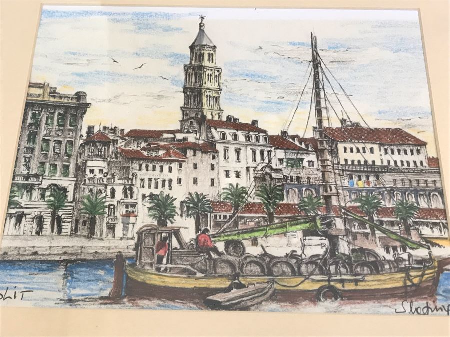 Original Signed Artwork Of Croatian Town Of Split Signed By Artist 16'W X 13.5'H [Photo 7]