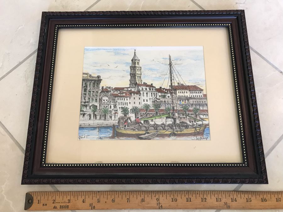 Original Signed Artwork Of Croatian Town Of Split Signed By Artist 16'W X 13.5'H