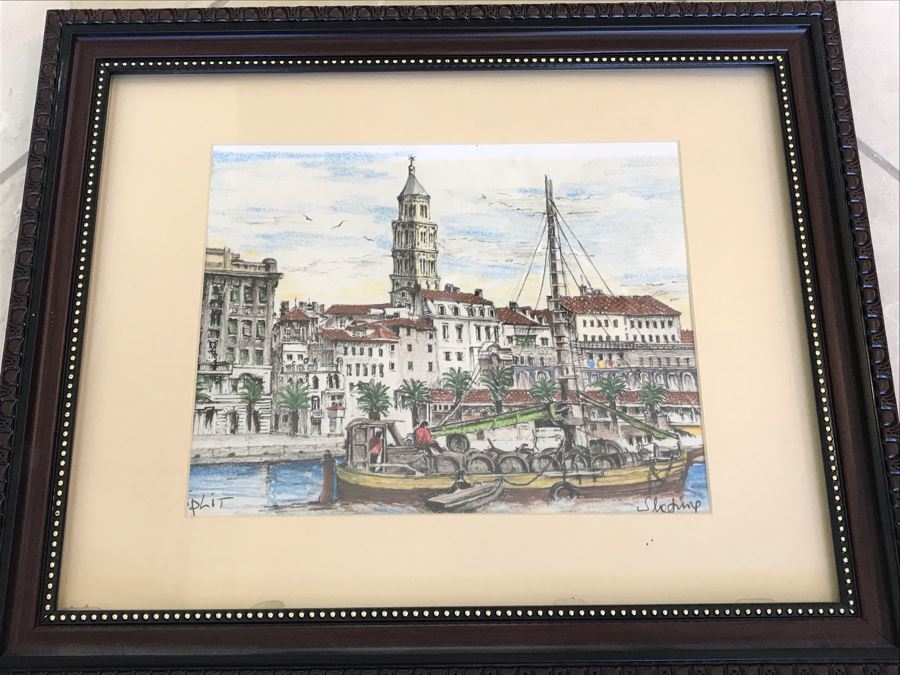 Original Signed Artwork Of Croatian Town Of Split Signed By Artist 16'W X 13.5'H [Photo 2]