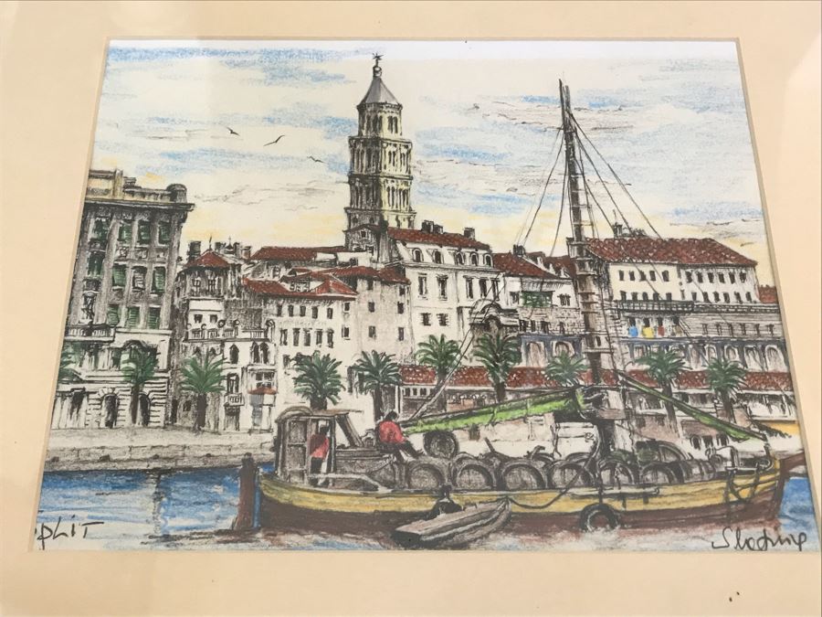 Original Signed Artwork Of Croatian Town Of Split Signed By Artist 16'W X 13.5'H [Photo 3]