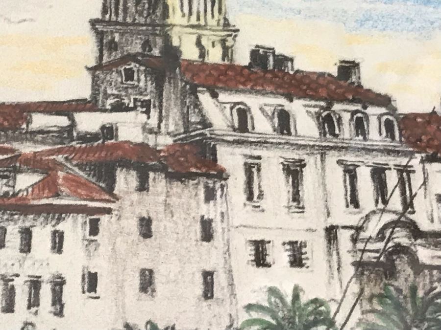 Original Signed Artwork Of Croatian Town Of Split Signed By Artist 16'W X 13.5'H [Photo 14]