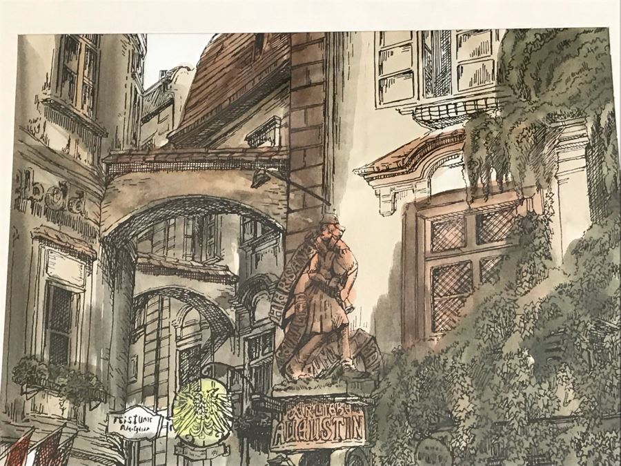 Original Pen And Ink Watercolor Painting Signed By Artist 14' X 17.5' [Photo 6]