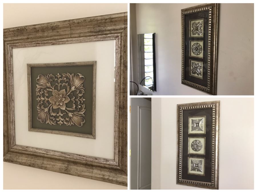 Set Of (3) Shadowbox Framed Silver Decorative Wall Decor [Photo 1]