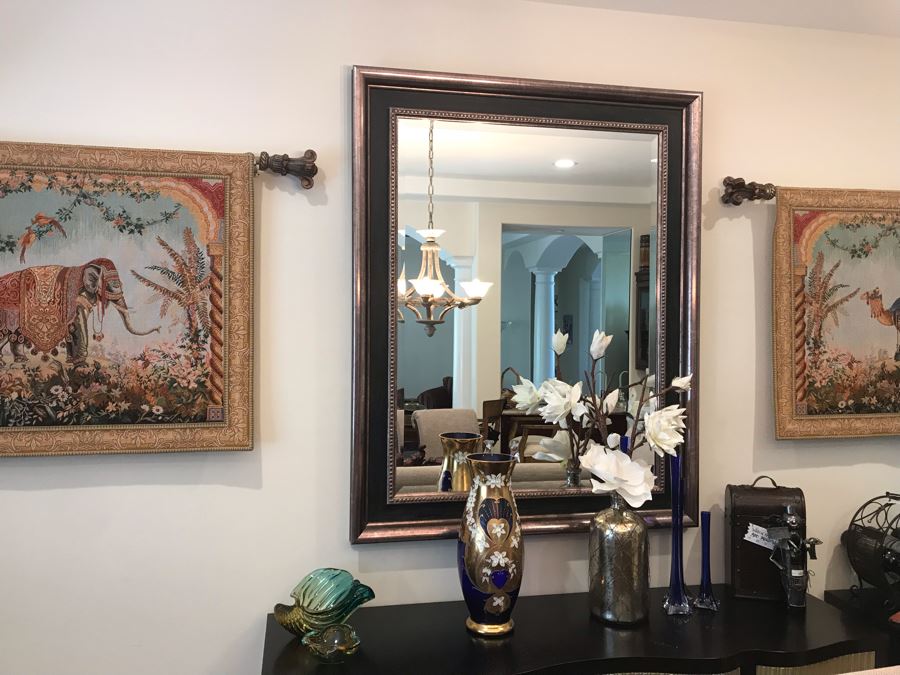 Stunning Beveled Glass Wall Mirror With Silver And Black Frame 47'W X 59'H [Photo 2]