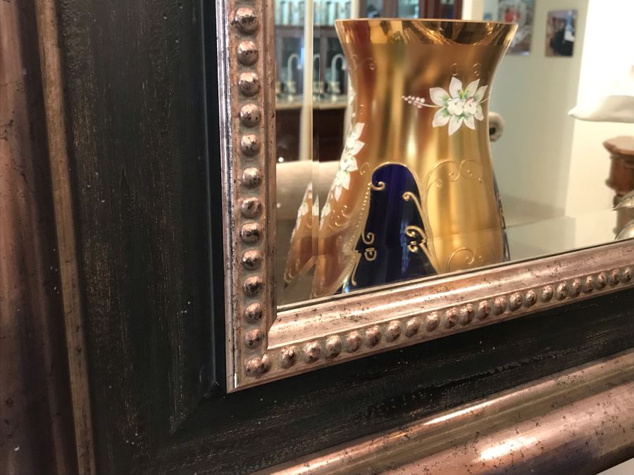 Stunning Beveled Glass Wall Mirror With Silver And Black Frame 47'W X 59'H [Photo 5]