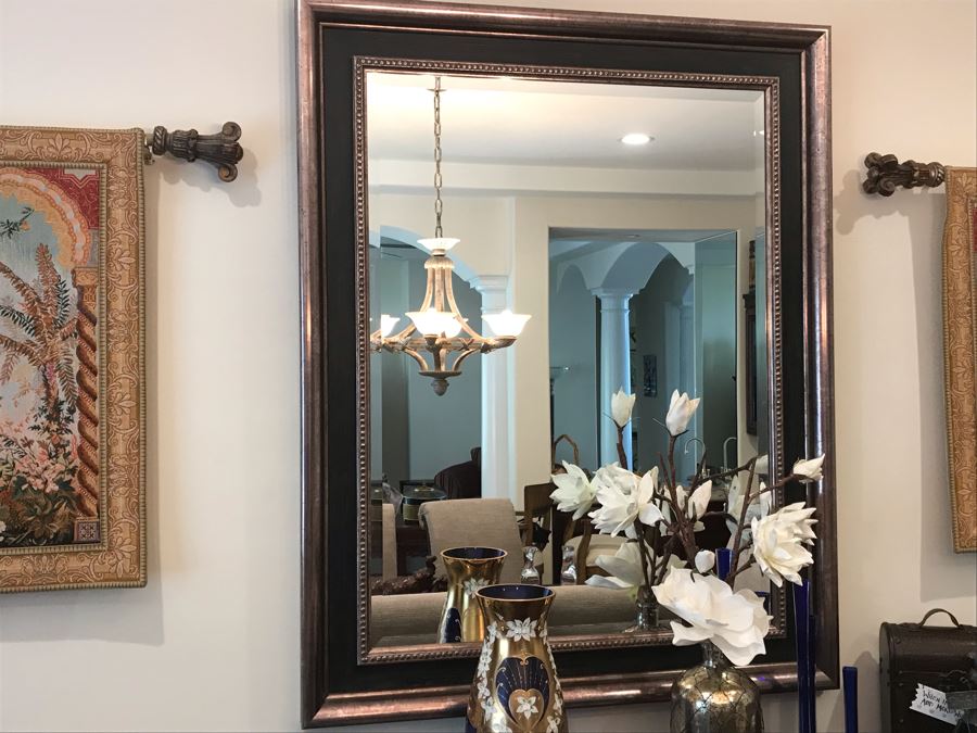 Stunning Beveled Glass Wall Mirror With Silver And Black Frame 47'W X 59'H [Photo 4]