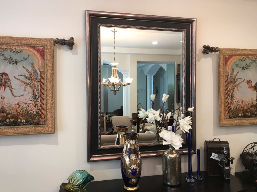 Stunning Beveled Glass Wall Mirror With Silver And Black Frame 47'W X 59'H [Photo 3]