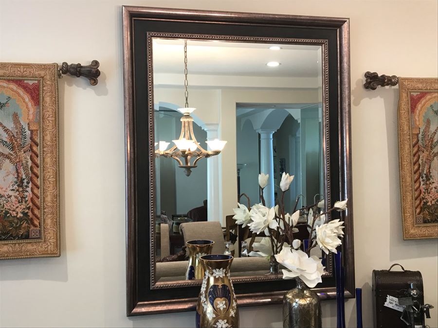 Stunning Beveled Glass Wall Mirror With Silver And Black Frame 47'W X 59'H [Photo 1]