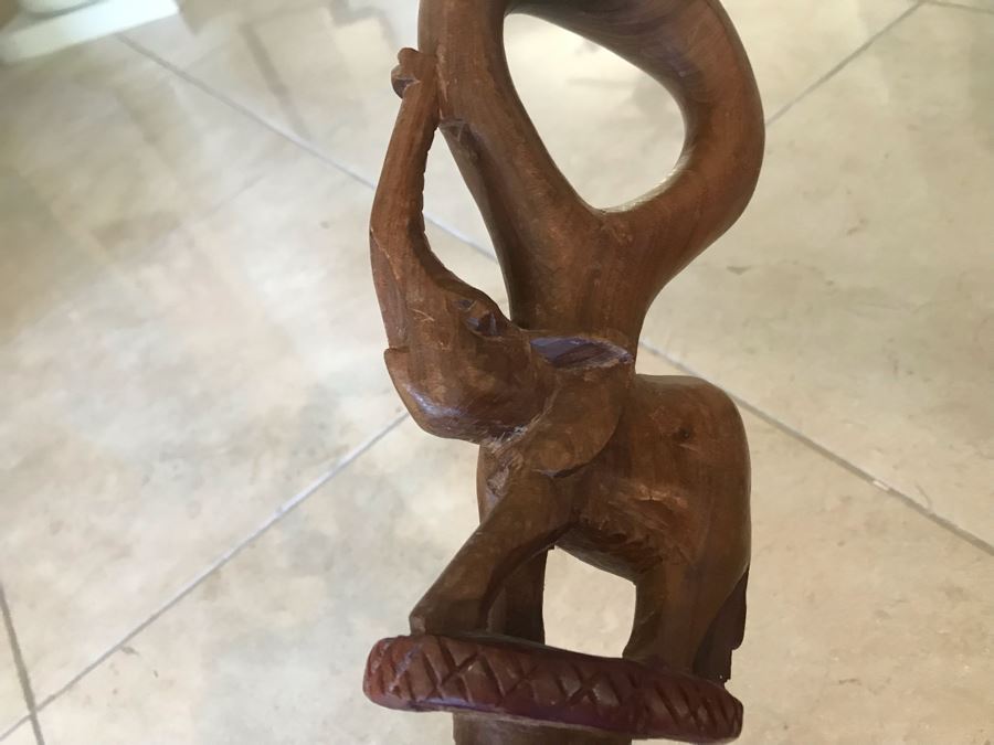 Carved Wooden Walking Stick Cane Staff With Elephants Made In India  [Photo 10]