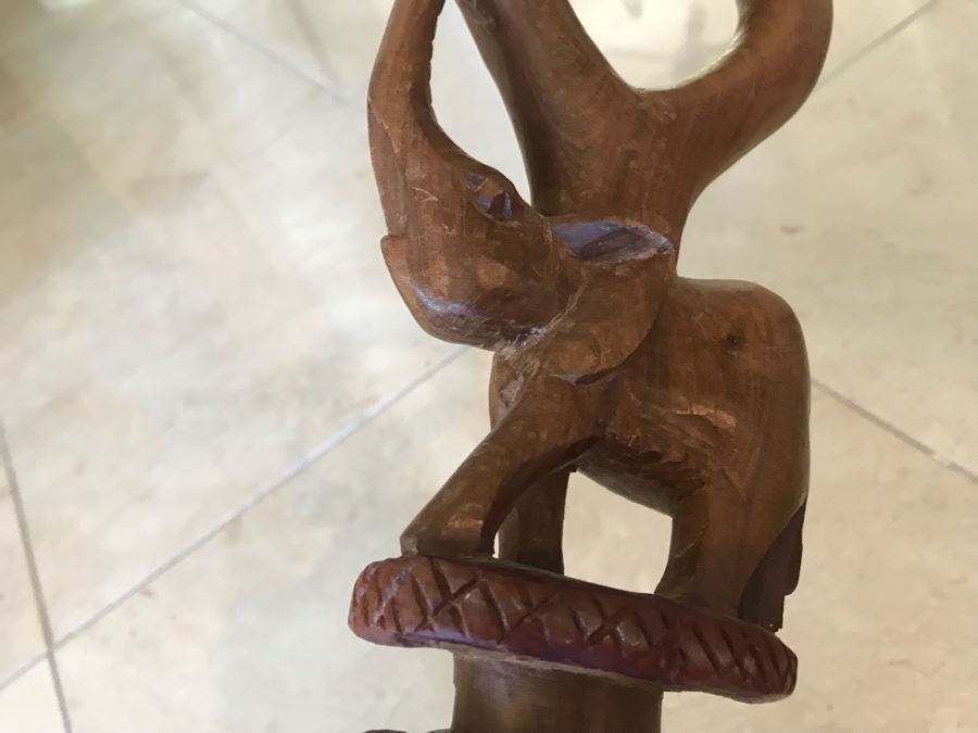 Carved Wooden Walking Stick Cane Staff With Elephants Made In India  [Photo 9]