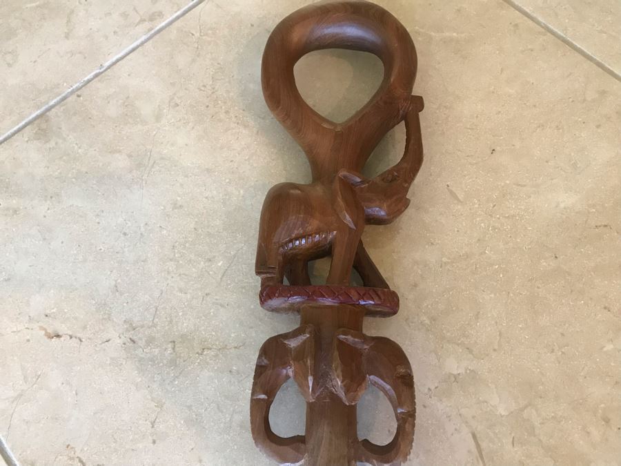 Carved Wooden Walking Stick Cane Staff With Elephants Made In India  [Photo 3]