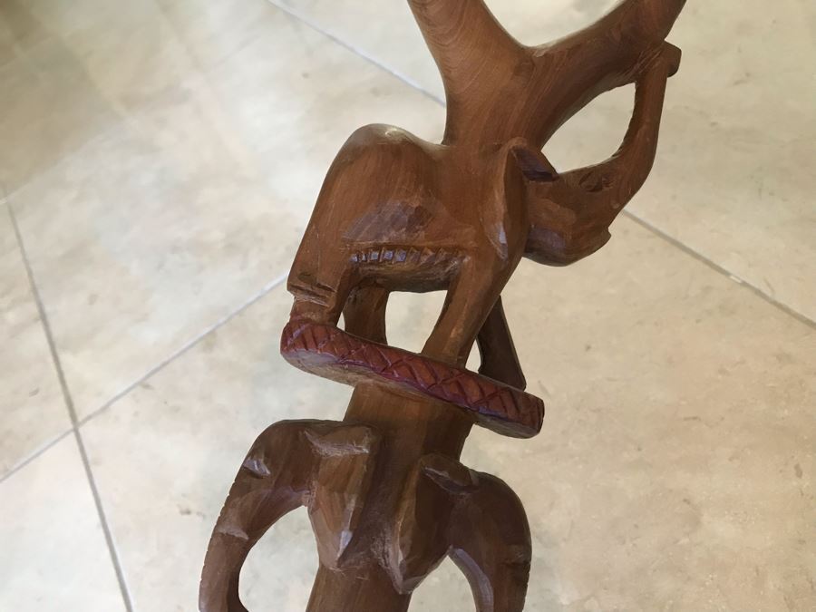 Carved Wooden Walking Stick Cane Staff With Elephants Made In India  [Photo 7]