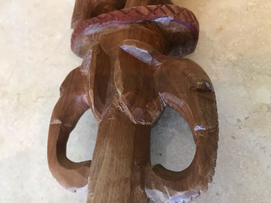 Carved Wooden Walking Stick Cane Staff With Elephants Made In India  [Photo 4]
