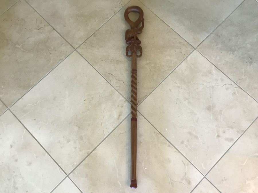 Carved Wooden Walking Stick Cane Staff With Elephants Made In India  [Photo 12]