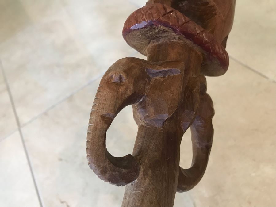 Carved Wooden Walking Stick Cane Staff With Elephants Made In India  [Photo 8]